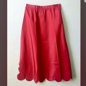 Red Scalloped A-line Slip Midi Skirt w/ Side Slit